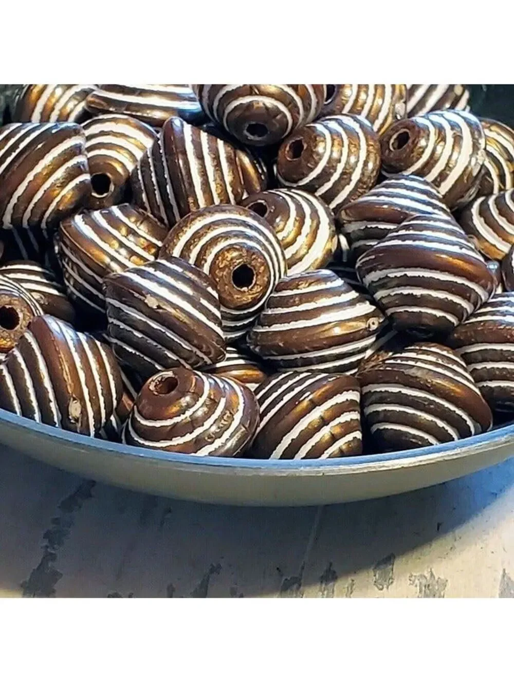 Bronze White Striped Vintage 80s New Wave 14X12 Bicone Acrylic Beads 10 pcs